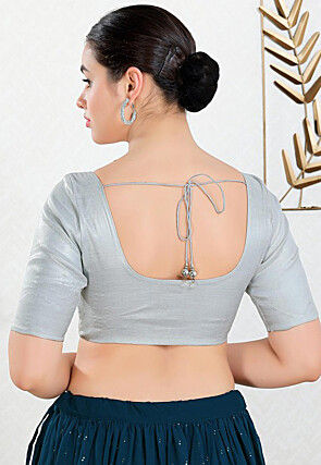 Solid Color Polyester Blouse in Grey