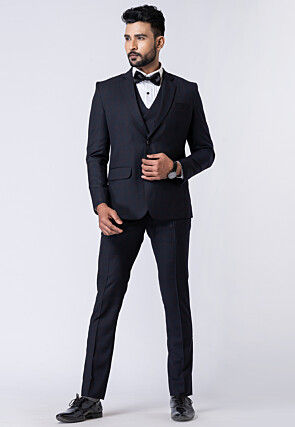 Solid Color Polyester Tuxedo in Black