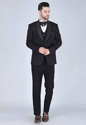 Solid Color Polyester Tuxedo in Black