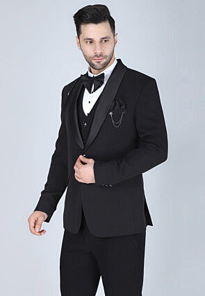 Solid Color Polyester Tuxedo in Black