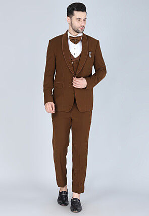Solid Color Polyester Tuxedo in Brown