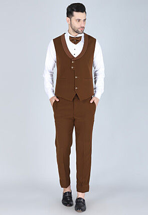Solid Color Polyester Tuxedo in Brown