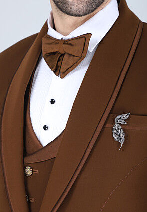 Solid Color Polyester Tuxedo in Brown