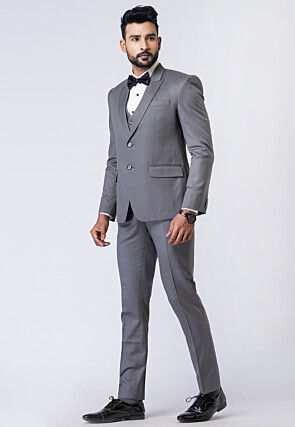 Solid Color Polyester Tuxedo in Grey