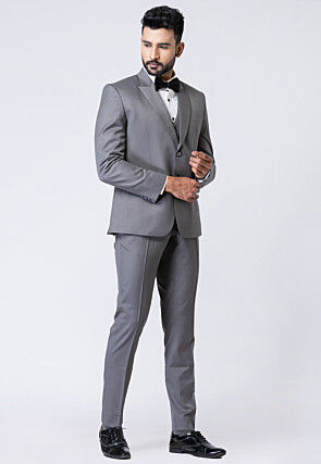 Solid Color Polyester Tuxedo in Grey