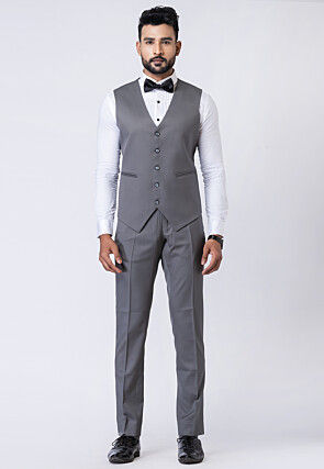 Solid Color Polyester Tuxedo in Grey