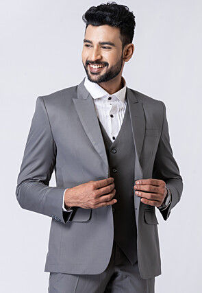 Solid Color Polyester Tuxedo in Grey