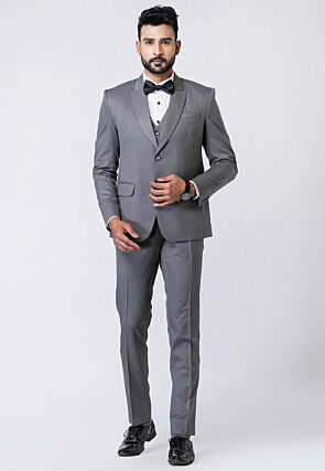 Solid Color Polyester Tuxedo in Grey