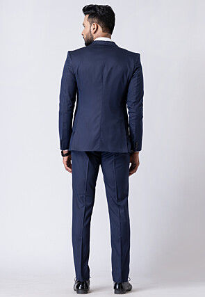 Solid Color Polyester Tuxedo in Navy Blue