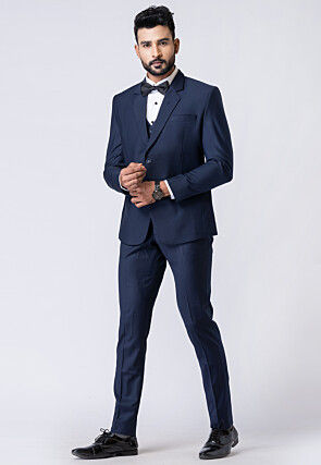 Solid Color Polyester Tuxedo in Navy Blue