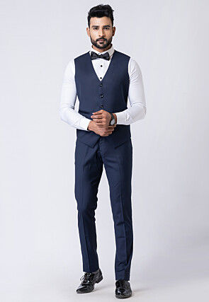 Solid Color Polyester Tuxedo in Navy Blue