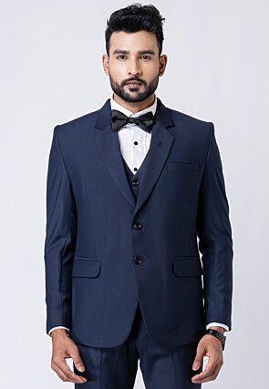 Solid Color Polyester Tuxedo in Navy Blue