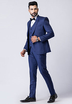 Solid Color Polyester Tuxedo in Navy Blue