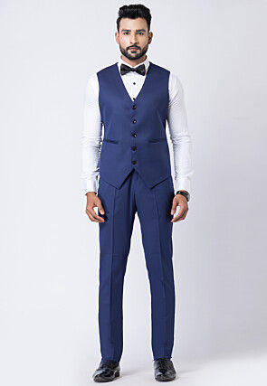 Solid Color Polyester Tuxedo in Navy Blue