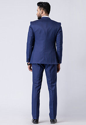 Solid Color Polyester Tuxedo in Navy Blue