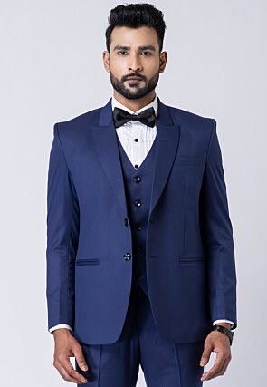 Solid Color Polyester Tuxedo in Navy Blue