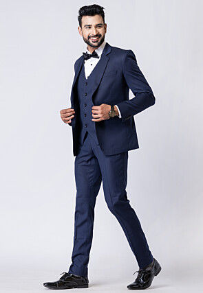 Solid Color Polyester Tuxedo in Navy Blue