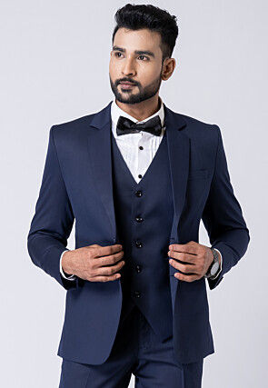 Solid Color Polyester Tuxedo in Navy Blue
