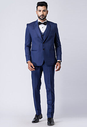 Solid Color Polyester Tuxedo in Navy Blue