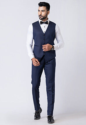 Solid Color Polyester Tuxedo in Navy Blue