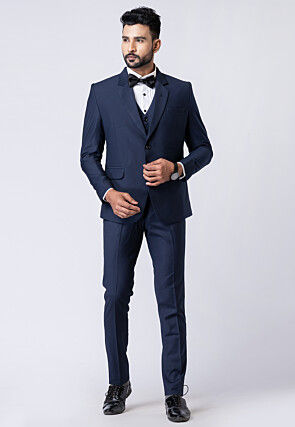 Solid Color Polyester Tuxedo in Navy Blue
