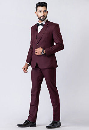 Solid Color Polyester Tuxedo in Wine