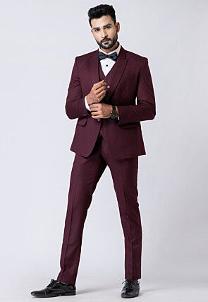 Solid Color Polyester Tuxedo in Wine