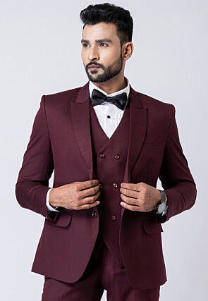 Solid Color Polyester Tuxedo in Wine