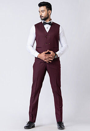 Solid Color Polyester Tuxedo in Wine