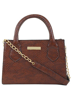Solid Color PU Hand Bag in Brown
