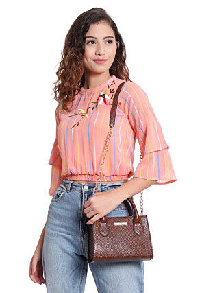 Solid Color PU Hand Bag in Brown