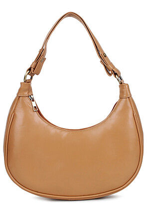 Solid Color PU Hand Bag in Light Brown