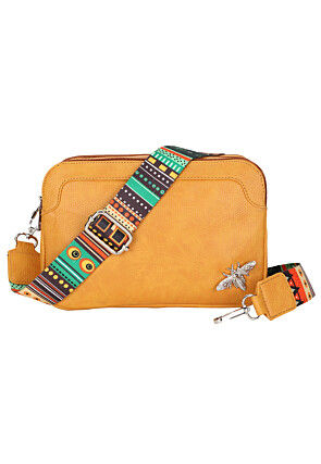 Solid Color PU Hand Bag in Mustard