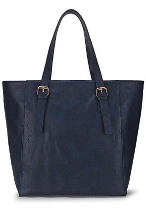 Solid Color PU Hand Bag in Navy Blue