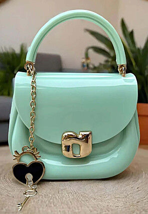 Solid Color PU Hand Bag in Sea Green