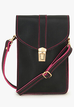 Solid Color PU Mobile Pouch in Black