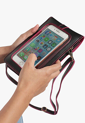 Solid Color PU Mobile Pouch in Black