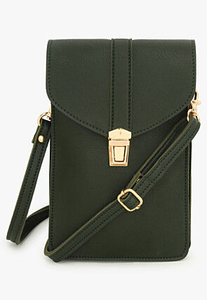 Solid Color PU Mobile Pouch in Olive Green