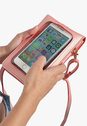 Solid Color PU Mobile Pouch in Pink
