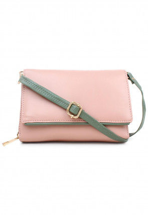 Solid Color PU Sling Bag in Peach