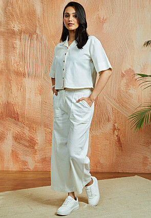 Solid Color Pure Cotton Co Ord Set in Off White