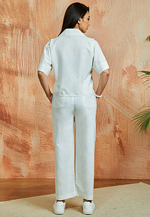 Solid Color Pure Cotton Co Ord Set in Off White