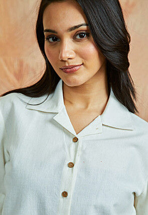 Solid Color Pure Cotton Co Ord Set in Off White