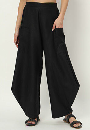 Solid Color Pure Cotton Cowl Pant in Black