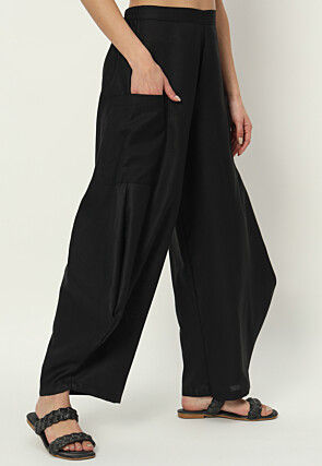 Solid Color Pure Cotton Cowl Pant in Black
