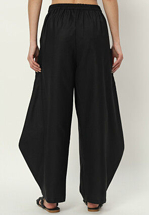 Solid Color Pure Cotton Cowl Pant in Black