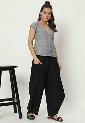 Solid Color Pure Cotton Cowl Pant in Black