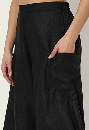 Solid Color Pure Cotton Cowl Pant in Black