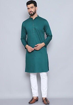 Solid Color Pure Cotton Kurta in Dark Teal Green