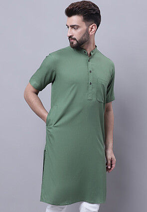 Solid Color Pure Cotton Kurta in Dusty Green
